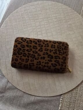 Indigo Leopard Print Zip Wallet in Brown and Black